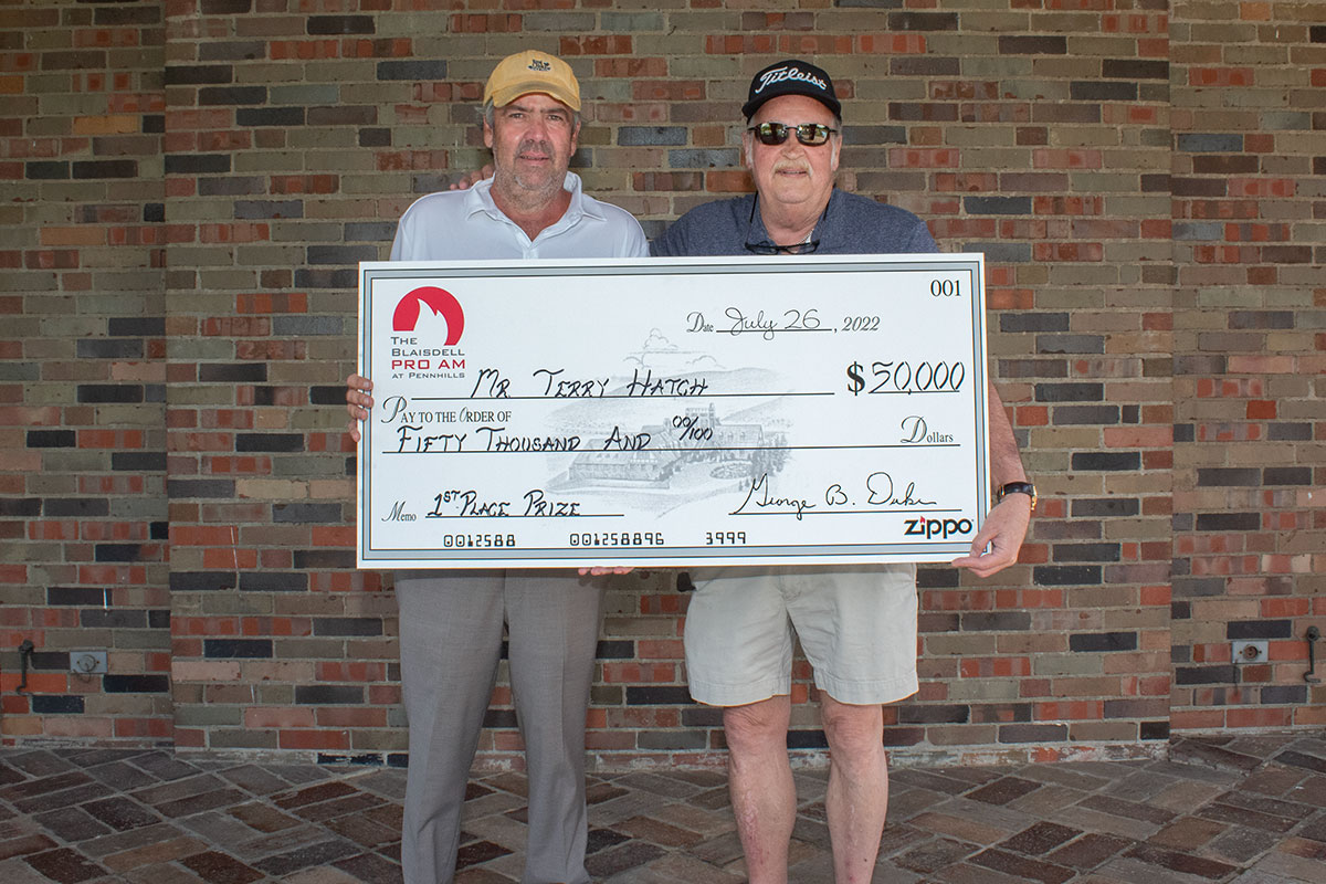 2022 Blaisdell Pro Am winner Terry Hatch with over-sized winning check.